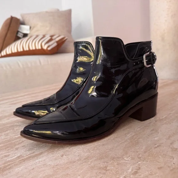 Black patent Leather Ankle Boots - Picture 1 of 5